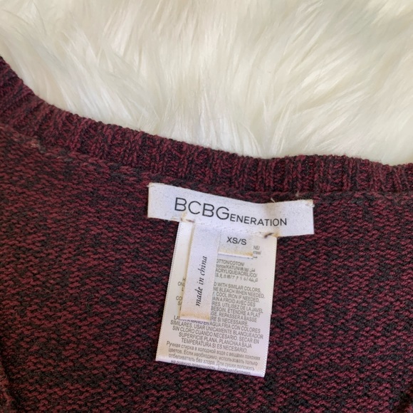 BCBG Sweater Zipper Slit Pullover V-Neck Top XS/S Heathered Maroon Purple - Picture 4 of 9